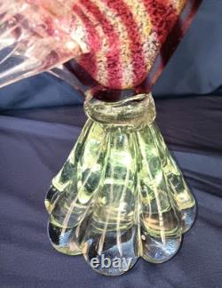 Vintage Stunning Hand Blown Murano Glass Rooster 13 Italy GOLDS And Reds