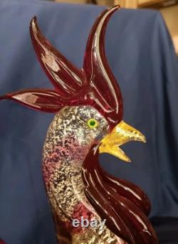 Vintage Stunning Hand Blown Murano Glass Rooster 13 Italy GOLDS And Reds