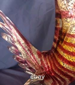 Vintage Stunning Hand Blown Murano Glass Rooster 13 Italy GOLDS And Reds