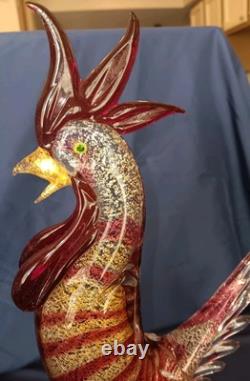 Vintage Stunning Hand Blown Murano Glass Rooster 13 Italy GOLDS And Reds