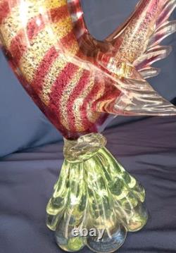 Vintage Stunning Hand Blown Murano Glass Rooster 13 Italy GOLDS And Reds