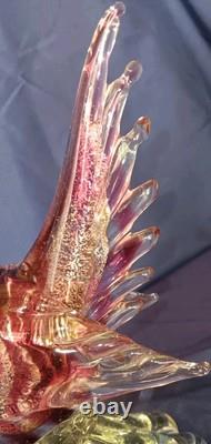 Vintage Stunning Hand Blown Murano Glass Rooster 13 Italy GOLDS And Reds