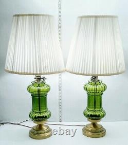 Vintage Table Lamps & Shades MID Century Modern Pair Green Murano Glass Lot Of 2