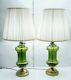 Vintage Table Lamps & Shades MID Century Modern Pair Green Murano Glass Lot Of 2