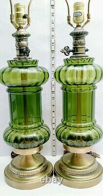 Vintage Table Lamps & Shades MID Century Modern Pair Green Murano Glass Lot Of 2