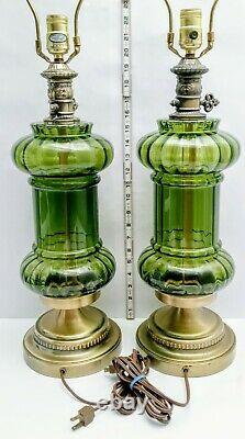 Vintage Table Lamps & Shades MID Century Modern Pair Green Murano Glass Lot Of 2