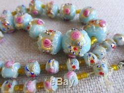 Vintage Tiffany Blue talian Venetian Murano Glass Wedding Cake Bead Necklace
