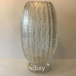 Vintage Toso Murano Art Glass Vase Clear With Gold Controlled Bubbles Signed