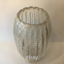 Vintage Toso Murano Art Glass Vase Clear With Gold Controlled Bubbles Signed