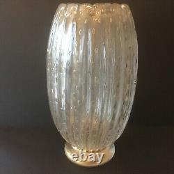 Vintage Toso Murano Art Glass Vase Clear With Gold Controlled Bubbles Signed