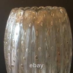 Vintage Toso Murano Art Glass Vase Clear With Gold Controlled Bubbles Signed