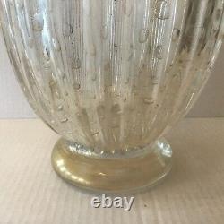 Vintage Toso Murano Art Glass Vase Clear With Gold Controlled Bubbles Signed