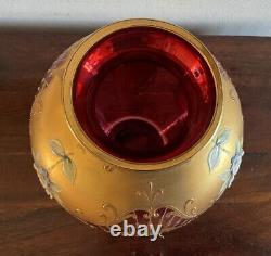 Vintage Tre Fuochi Italian Venetian Murano Bohemian Red & Gold Floral Vase