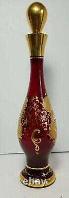 Vintage Tre Fuochi Murano Venetian Glass Aperitif Set gold Plated Italy red