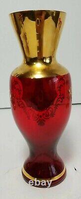 Vintage Tre Fuochi Murano Venetian Glass Aperitif Set gold Plated Italy red