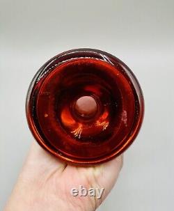 Vintage Trefuochi Murano 24k Gold Vase Cranberry Glass Italy Raised Floral 7 in