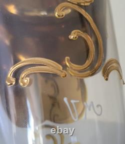 Vintage Trefuochi Murano Italy 24k Gold Vase Clear Glass Raised Floral Signed