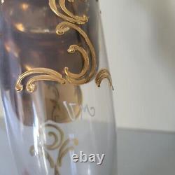 Vintage Trefuochi Murano Italy 24k Gold Vase Clear Glass Raised Floral Signed