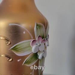 Vintage Trefuochi Murano Italy 24k Gold Vase Clear Glass Raised Floral Signed