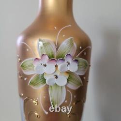 Vintage Trefuochi Murano Italy 24k Gold Vase Clear Glass Raised Floral Signed