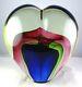 Vintage Triple Sommerso Murano Italian Art Glass Heart Vase Sculpture withLabel