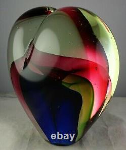 Vintage Triple Sommerso Murano Italian Art Glass Heart Vase Sculpture withLabel