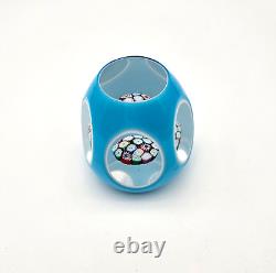 Vintage Turquoise Cased Murano Millefiori Art Glass Paperweight