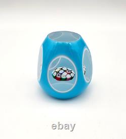 Vintage Turquoise Cased Murano Millefiori Art Glass Paperweight