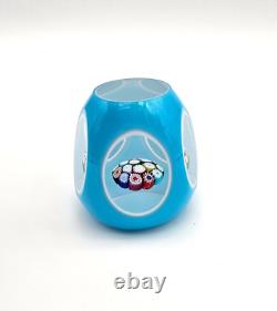 Vintage Turquoise Cased Murano Millefiori Art Glass Paperweight