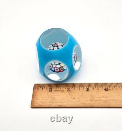 Vintage Turquoise Cased Murano Millefiori Art Glass Paperweight