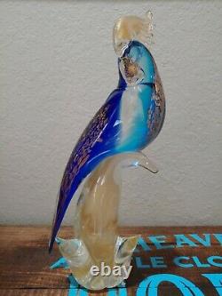 Vintage Unique Rare Gold Blue Murano Glass 14 3/4 Tall Parrot Cockatoo Bird