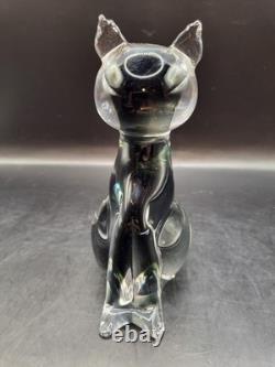 Vintage V. Nason Murano Art Glass Seated Cat Figurine Italy Sommerso Smoke 5.25