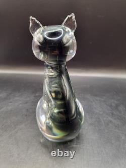 Vintage V. Nason Murano Art Glass Seated Cat Figurine Italy Sommerso Smoke 5.25