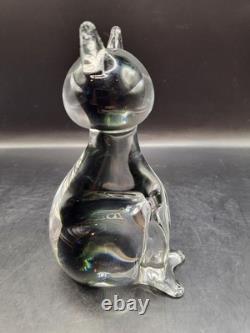 Vintage V. Nason Murano Art Glass Seated Cat Figurine Italy Sommerso Smoke 5.25