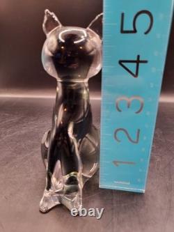 Vintage V. Nason Murano Art Glass Seated Cat Figurine Italy Sommerso Smoke 5.25