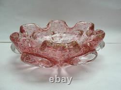 Vintage VENETIAN MURANO Pink Art Glass BOWL with Gold Mica Inclusions