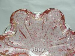 Vintage VENETIAN MURANO Pink Art Glass BOWL with Gold Mica Inclusions