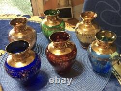 Vintage Vecchia Murano Glass Vases 24K Gold Gilt Set Of Six