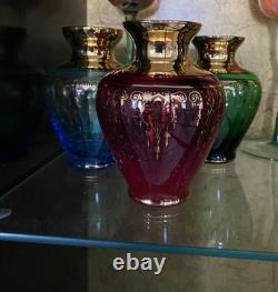Vintage Vecchia Murano Glass Vases 24K Gold Gilt Set Of Six