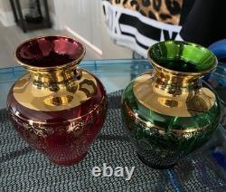 Vintage Vecchia Murano Glass Vases 24K Gold Gilt Set Of Six