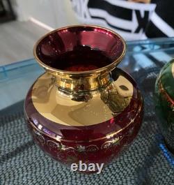 Vintage Vecchia Murano Glass Vases 24K Gold Gilt Set Of Six