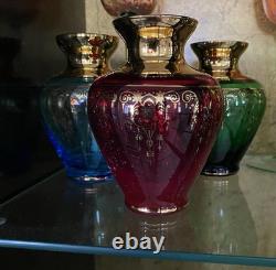 Vintage Vecchia Murano Glass Vases 24K Gold Gilt Set Of Six
