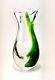 Vintage Vecchia Murano Sommerso Green and Clear Fishtail Venetian vase 8 inch