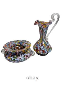 Vintage Vecchia Murano VR Millefiori Art Glass Small Sugar & Creamer
