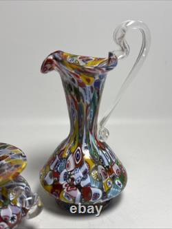 Vintage Vecchia Murano VR Millefiori Art Glass Small Sugar & Creamer