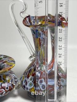 Vintage Vecchia Murano VR Millefiori Art Glass Small Sugar & Creamer