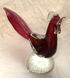Vintage Venetian Art Glass Clear To Cranberry Bird (murano J. I. Co.)
