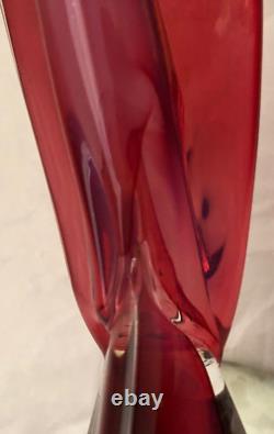 Vintage Venetian Art Glass Clear To Cranberry Bird (murano J. I. Co.)