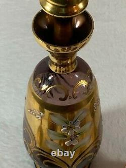 Vintage Venetian Art Murano Italy Hand Painted Glass Decanter Set Gold Floral