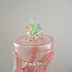 Vintage Venetian Glass Flower Jewelry Box Murano Dresser Jar Aventurine Salviati